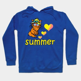 Cartoon cat in a summer hat and sunglasses Hoodie